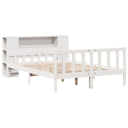 Bookcase Bed without Mattress White 150x200 cm King Size Solid Wood Pine