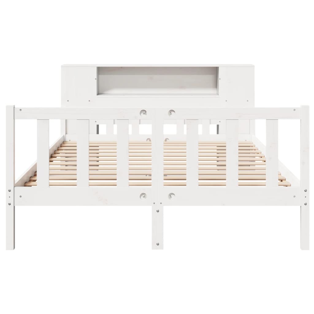 Bookcase Bed without Mattress White 150x200 cm King Size Solid Wood Pine