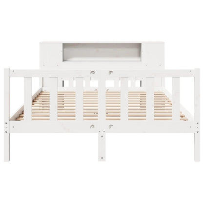 Bookcase Bed without Mattress White 150x200 cm King Size Solid Wood Pine