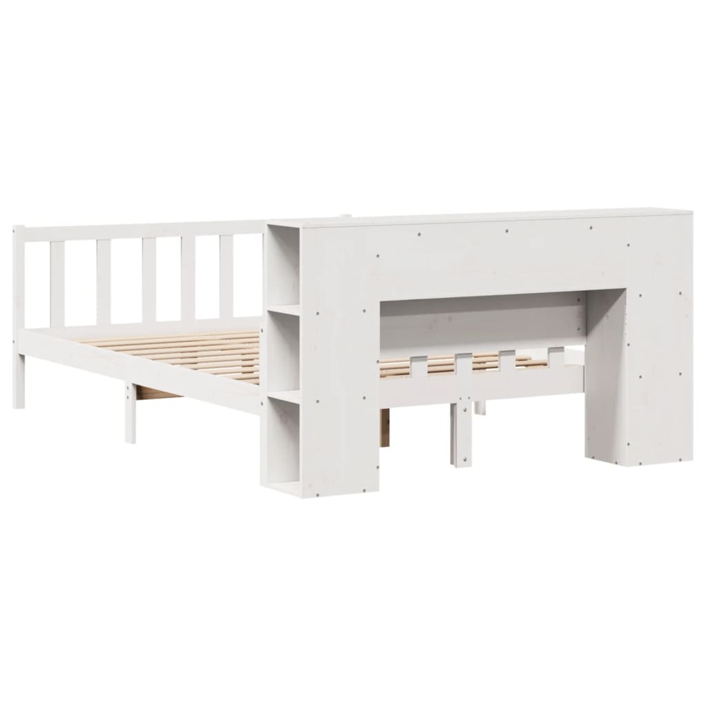 Bookcase Bed without Mattress White 150x200 cm King Size Solid Wood Pine