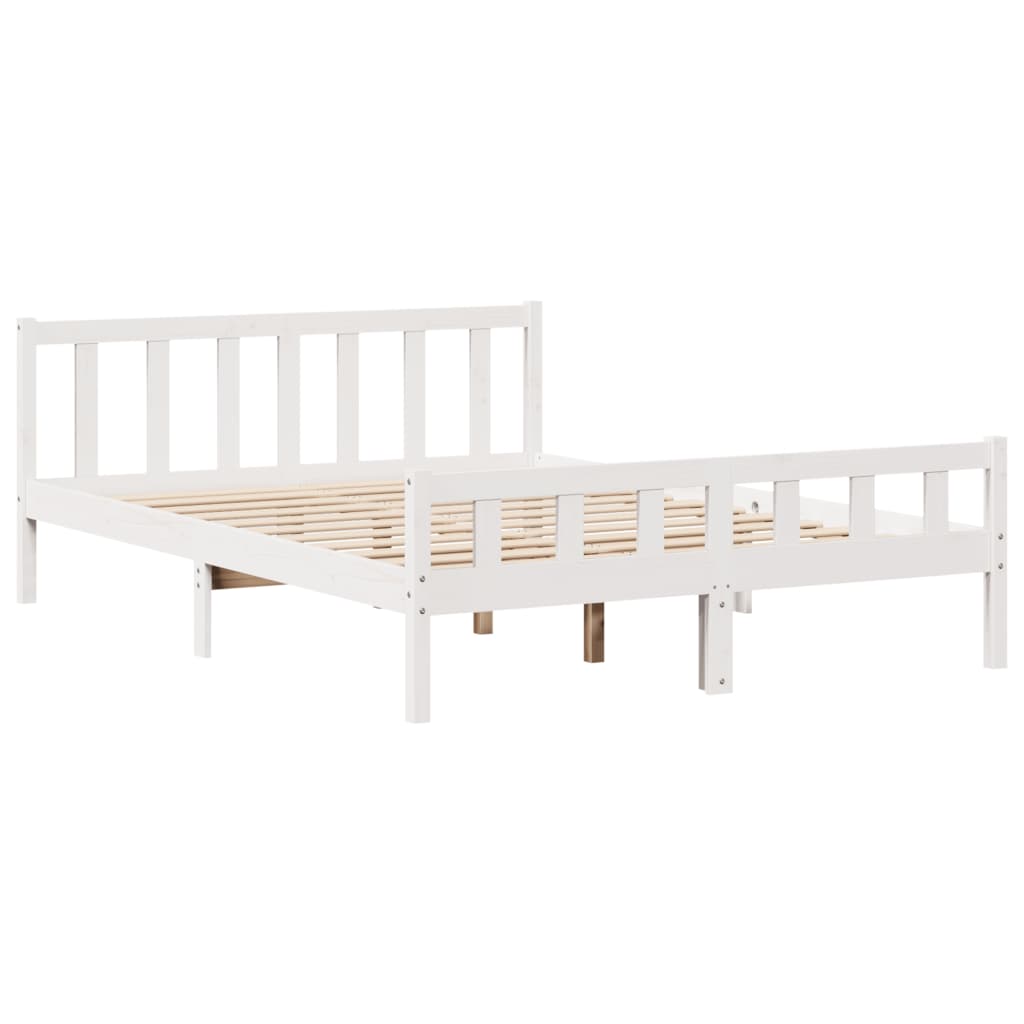 Bookcase Bed without Mattress White 150x200 cm King Size Solid Wood Pine