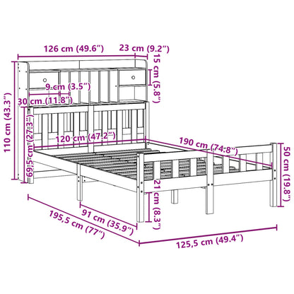 Bookcase Bed without Mattress 120x190 cm Small Double Solid Wood Pine