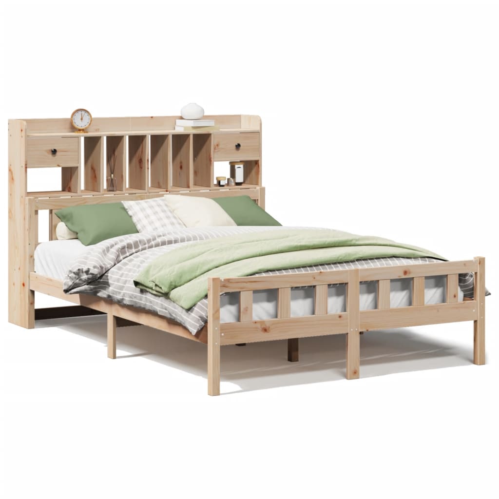 Bookcase Bed without Mattress 150x200 cm King Size Solid Wood Pine