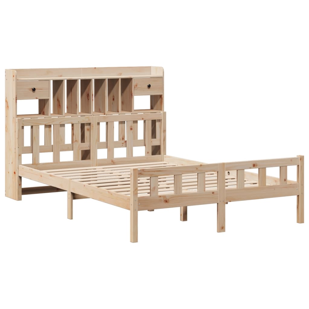 Bookcase Bed without Mattress 150x200 cm King Size Solid Wood Pine