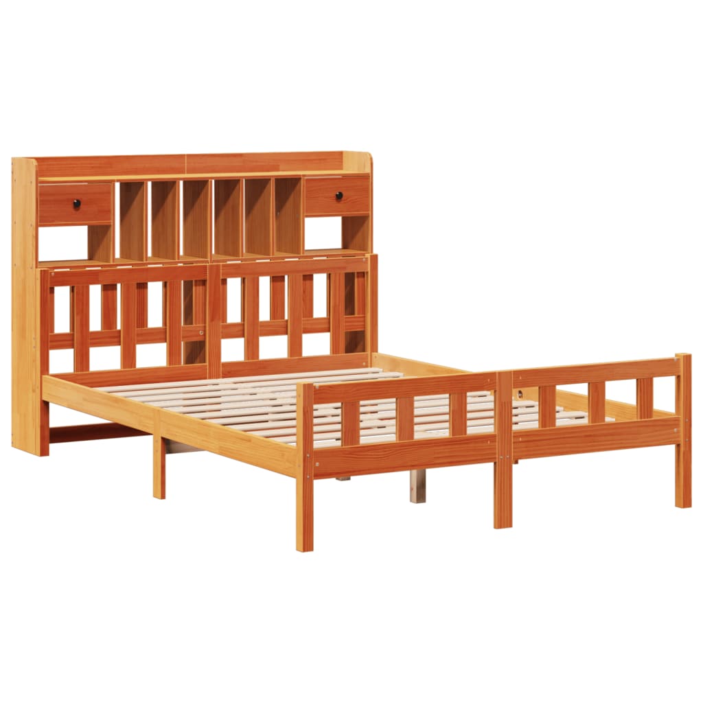 Bookcase Bed without Mattress Wax Brown 150x200 cm King Size Solid Wood Pine