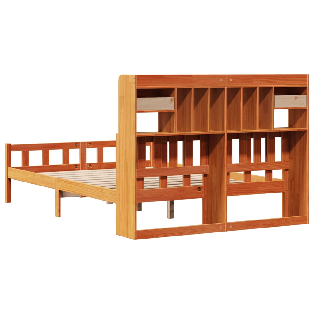 Bookcase Bed without Mattress Wax Brown 150x200 cm King Size Solid Wood Pine