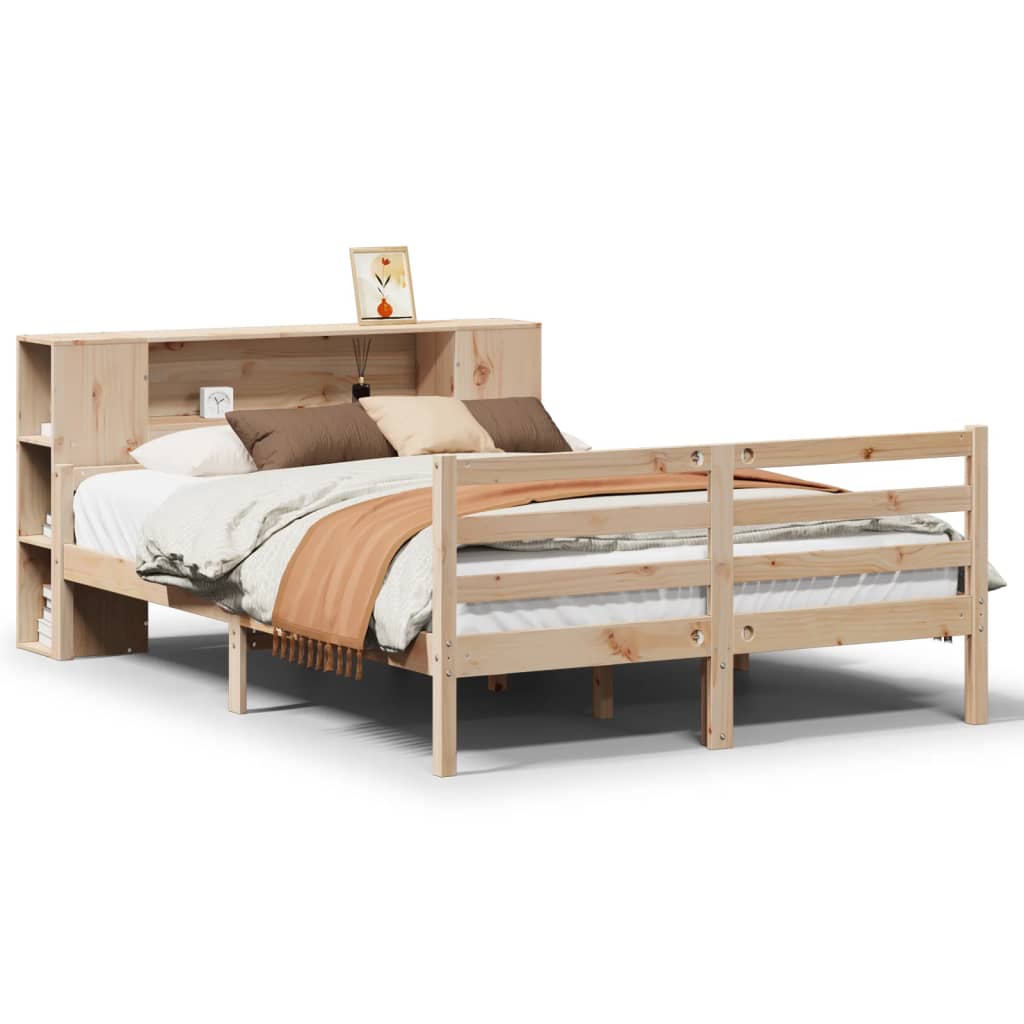 Bookcase Bed without Mattress 135x190 cm Double Solid Wood Pine