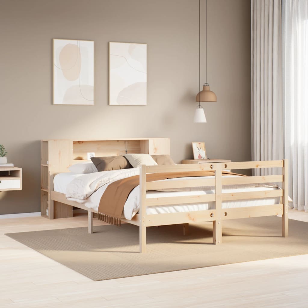 Bookcase Bed without Mattress 135x190 cm Double Solid Wood Pine