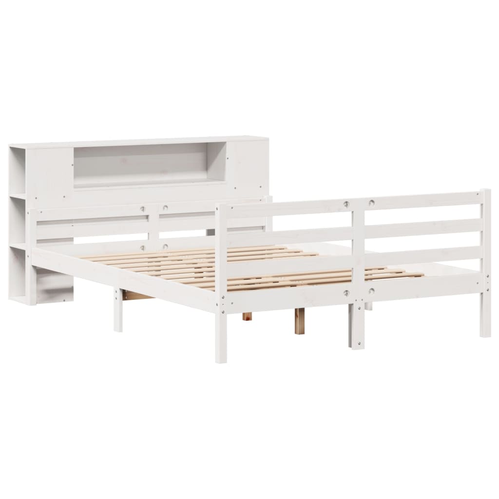 Bookcase Bed without Mattress White 135x190 cm Double Solid Wood Pine