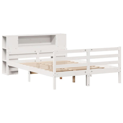 Bookcase Bed without Mattress White 135x190 cm Double Solid Wood Pine