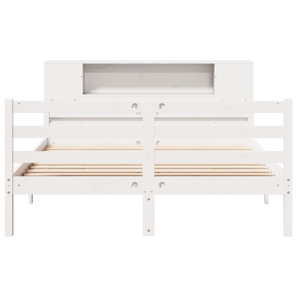 Bookcase Bed without Mattress White 135x190 cm Double Solid Wood Pine