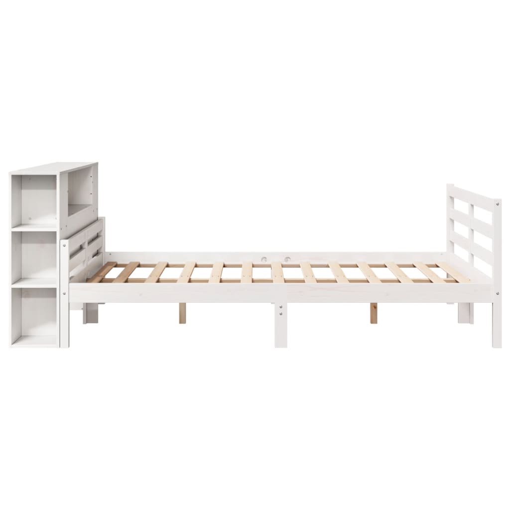 Bookcase Bed without Mattress White 135x190 cm Double Solid Wood Pine