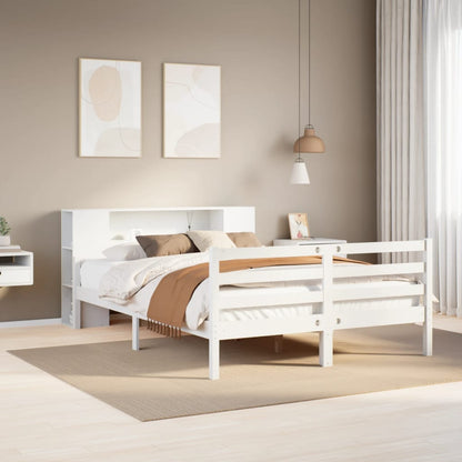 Bookcase Bed without Mattress White 135x190 cm Double Solid Wood Pine