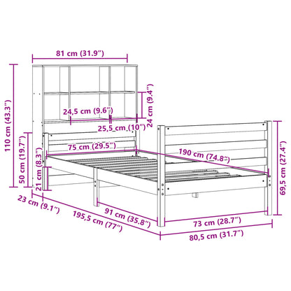 Bookcase Bed without Mattress 75x190 cm Small Single Solid Wood Pine