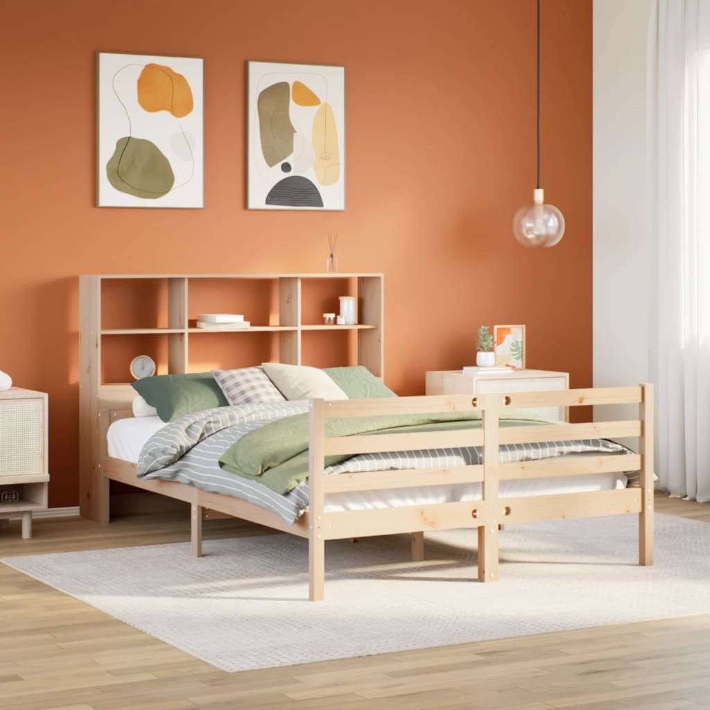 Bookcase Bed without Mattress 135x190 cm Double Solid Wood Pine