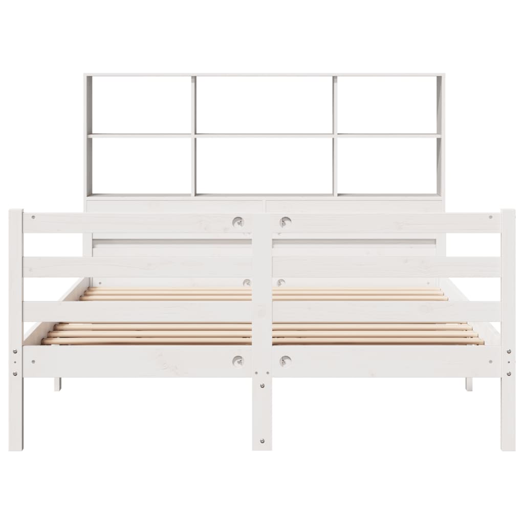 Bookcase Bed without Mattress White 135x190 cm Double Solid Wood Pine