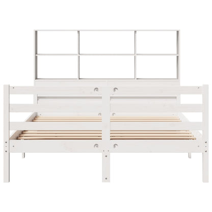 Bookcase Bed without Mattress White 135x190 cm Double Solid Wood Pine