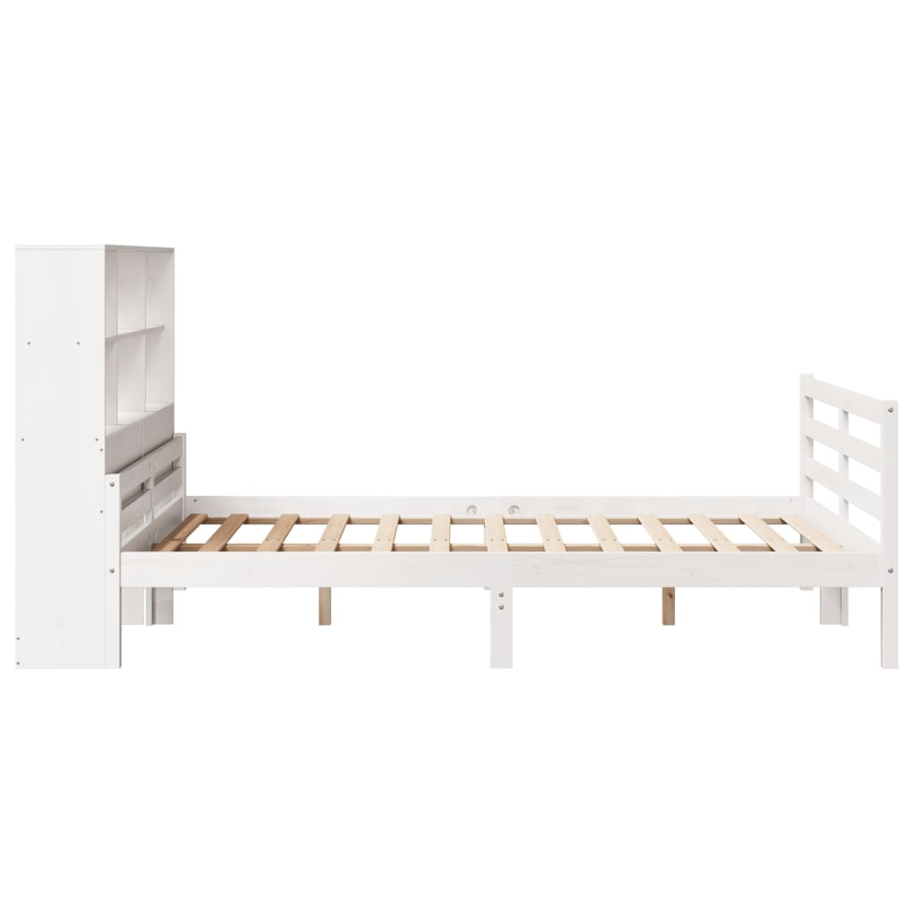 Bookcase Bed without Mattress White 135x190 cm Double Solid Wood Pine