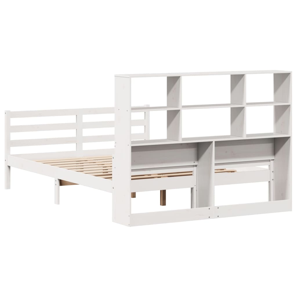 Bookcase Bed without Mattress White 135x190 cm Double Solid Wood Pine