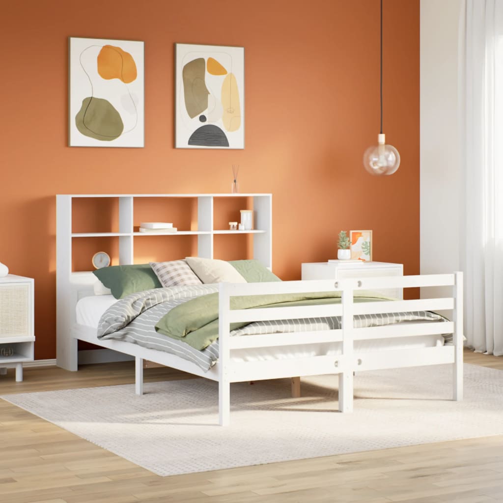 Bookcase Bed without Mattress White 135x190 cm Double Solid Wood Pine