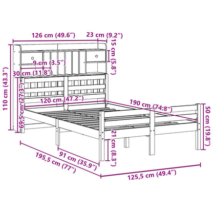 Bookcase Bed without Mattress 120x190 cm Small Double Solid Wood Pine