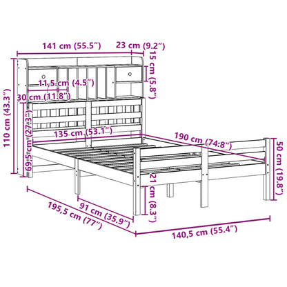 Bookcase Bed without Mattress 135x190 cm Double Solid Wood Pine