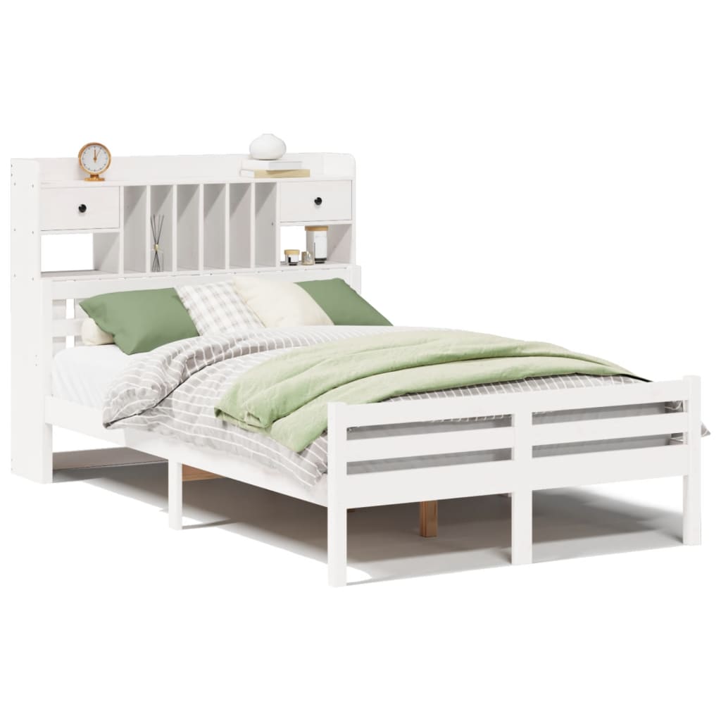 Bookcase Bed without Mattress White 135x190 cm Double Solid Wood Pine