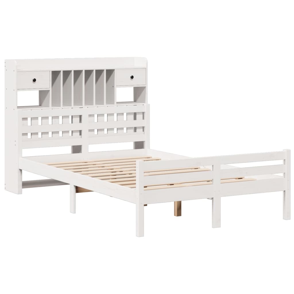 Bookcase Bed without Mattress White 135x190 cm Double Solid Wood Pine