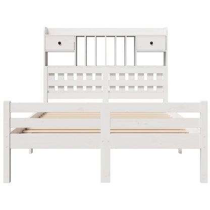 Bookcase Bed without Mattress White 135x190 cm Double Solid Wood Pine