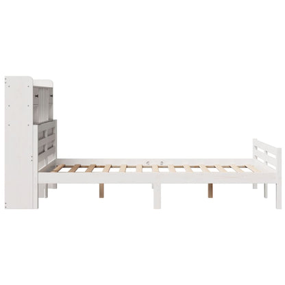 Bookcase Bed without Mattress White 135x190 cm Double Solid Wood Pine