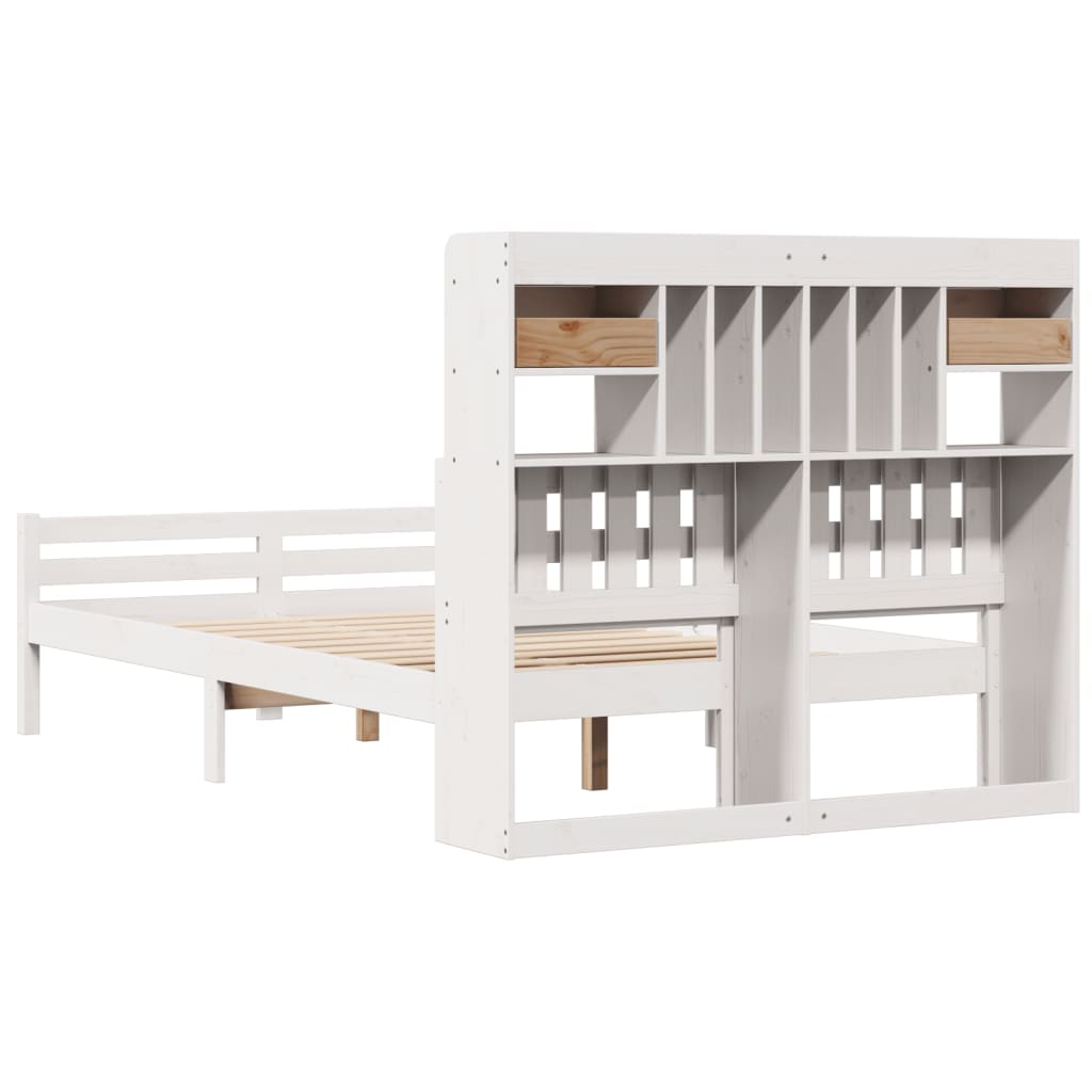 Bookcase Bed without Mattress White 135x190 cm Double Solid Wood Pine