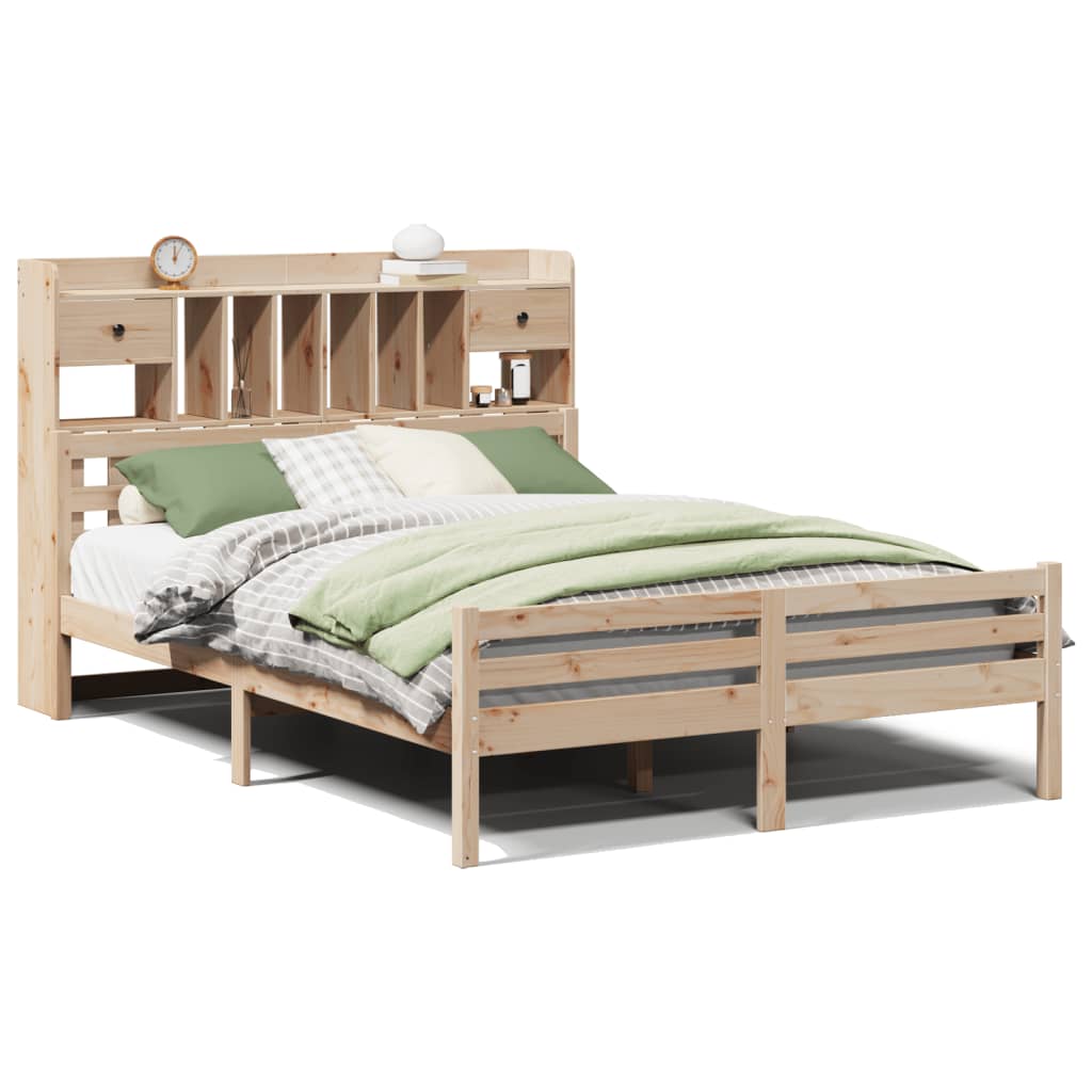 Bookcase Bed without Mattress 150x200 cm King Size Solid Wood Pine