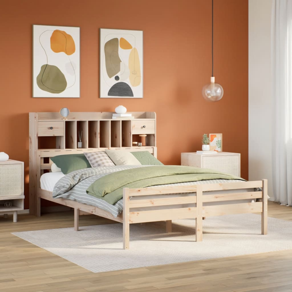 Bookcase Bed without Mattress 150x200 cm King Size Solid Wood Pine