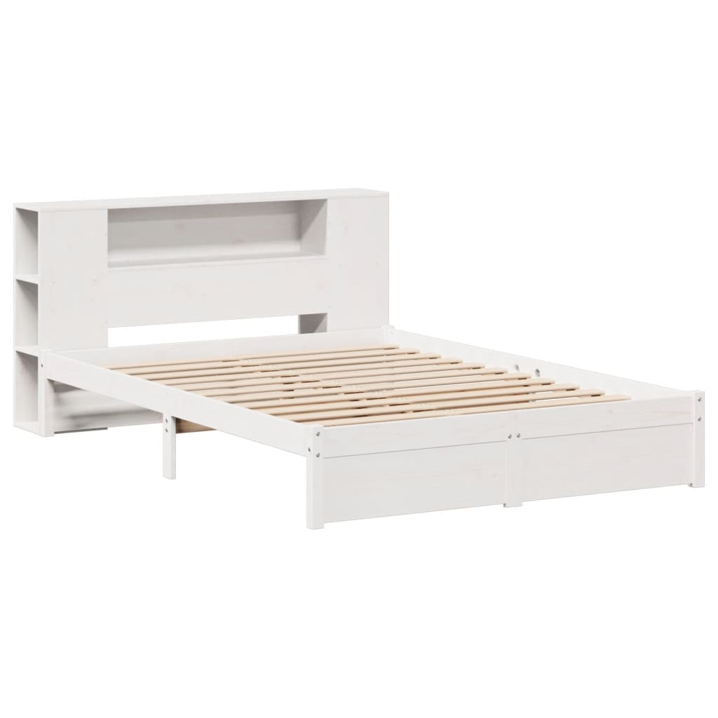 Bookcase Bed without Mattress White 135x190cm Double Solid Wood Pine