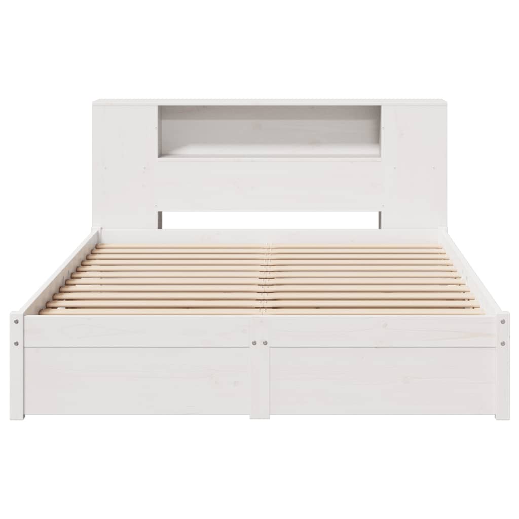 Bookcase Bed without Mattress White 135x190cm Double Solid Wood Pine