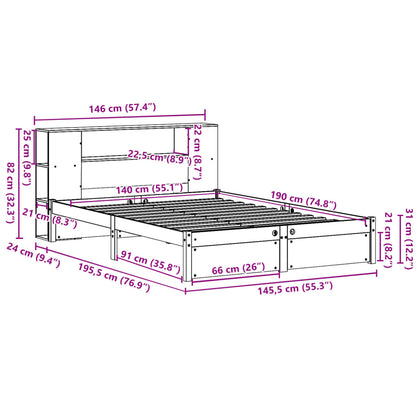 Bookcase Bed without Mattress White 140x190cm Solid Wood Pine