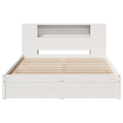 Bookcase Bed without Mattress White 150x200cm King Size Solid Wood Pine