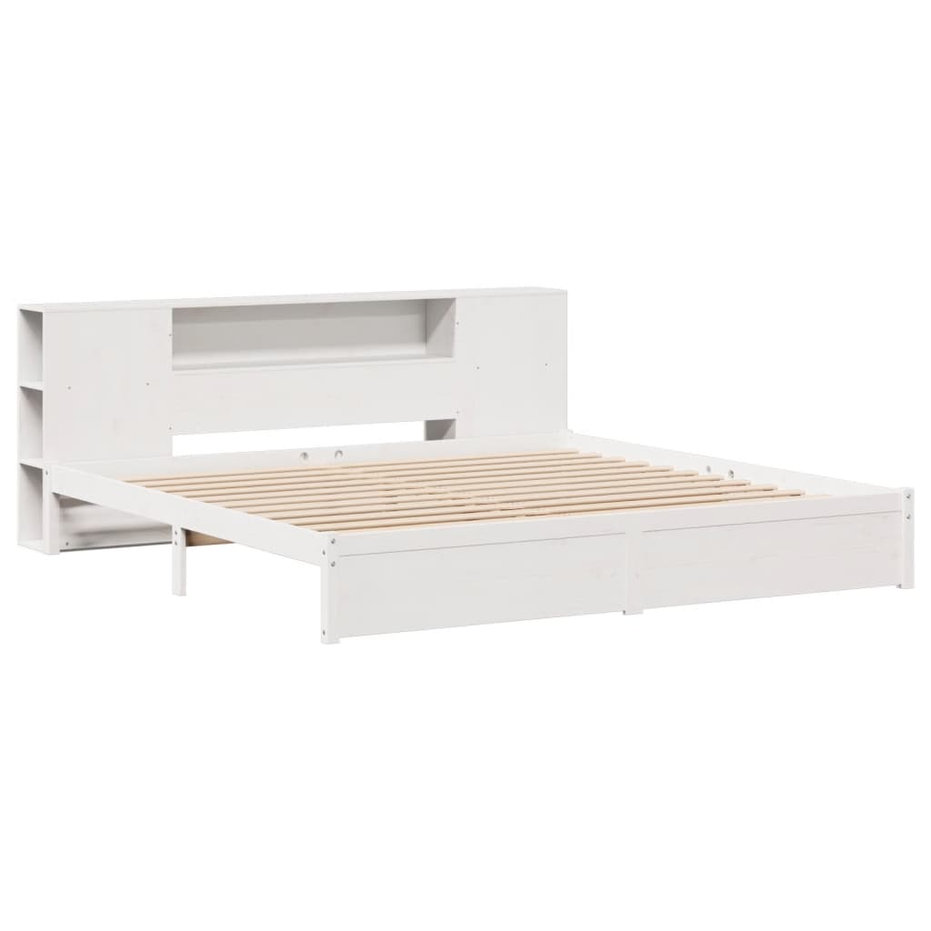 Bookcase Bed without Mattress White 180x200cm Super King Solid Wood Pine