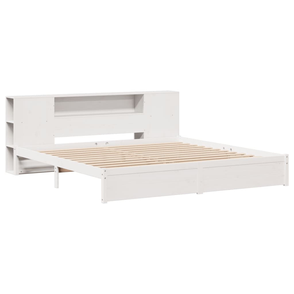 Bookcase Bed without Mattress White 200x200cm Solid Wood Pine