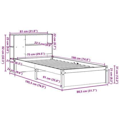 Bookcase Bed without Mattress 75x190cm Small Single Solid Wood Pine