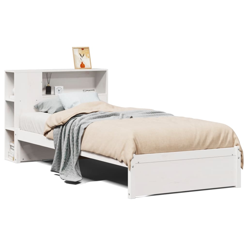 Bookcase Bed without Mattress White 90x200cm Solid Wood Pine