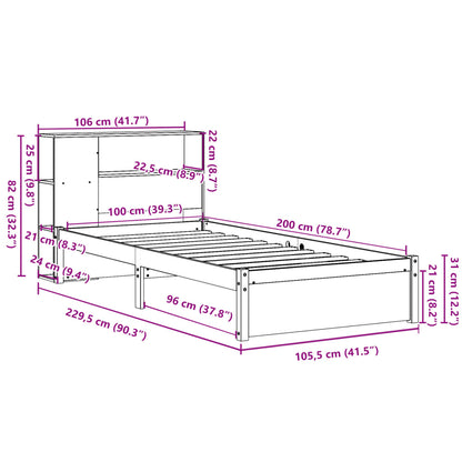 Bookcase Bed without Mattress White 100x200cm Solid Wood Pine