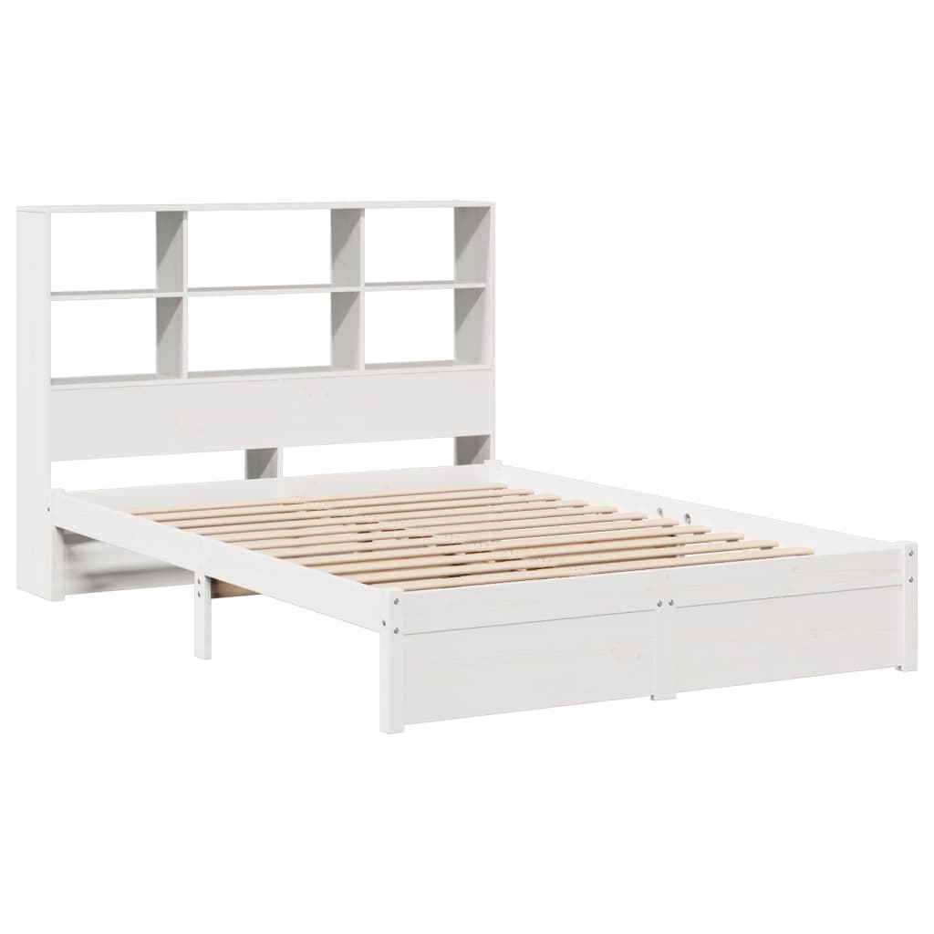 Bookcase Bed without Mattress White 135x190cm Double Solid Wood Pine