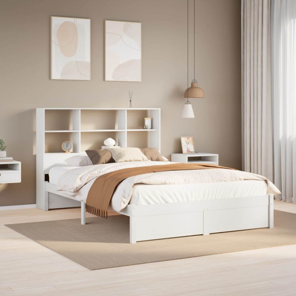 Bookcase Bed without Mattress White 135x190cm Double Solid Wood Pine