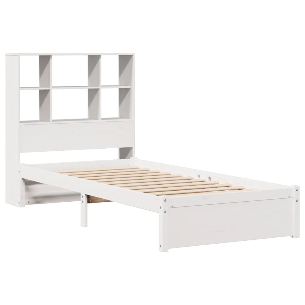 Bookcase Bed without Mattress White 90x200cm Solid Wood Pine