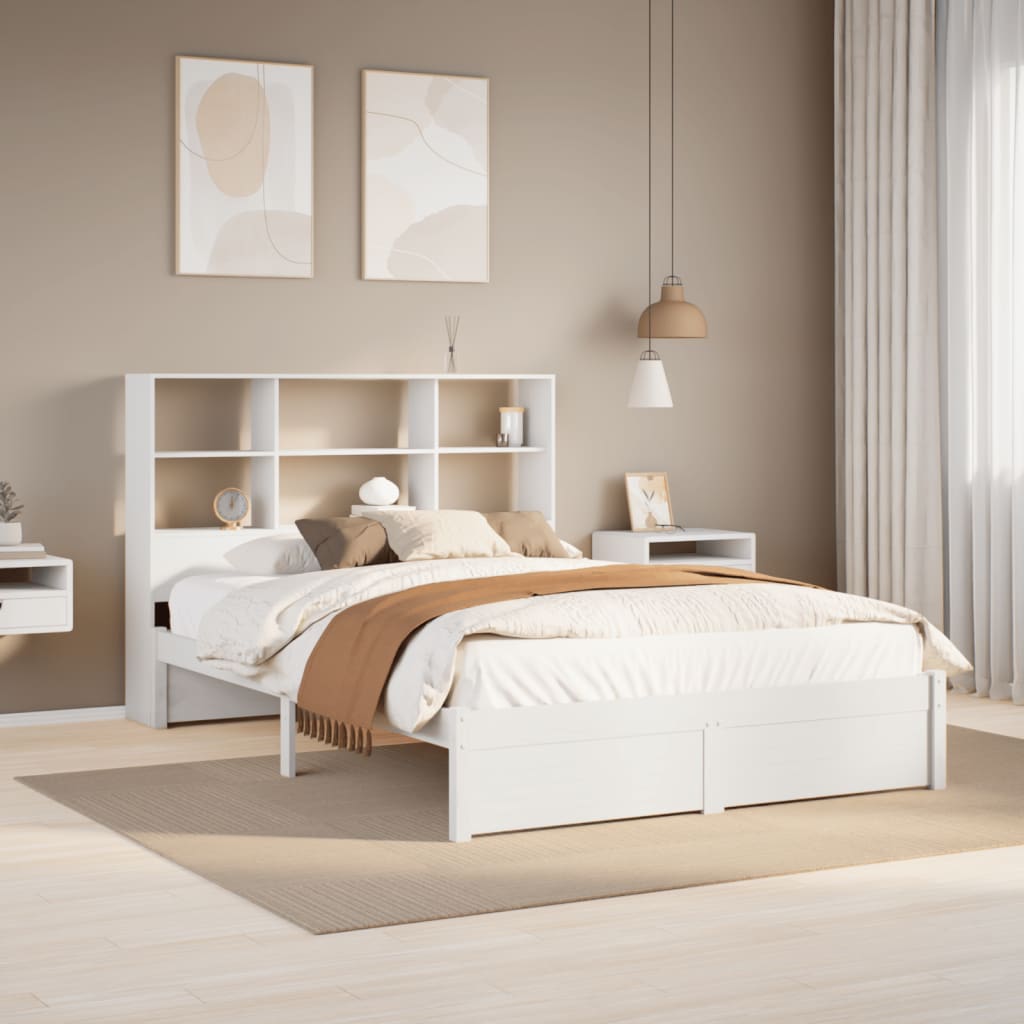 Bookcase Bed without Mattress White 140x200cm Solid Wood Pine