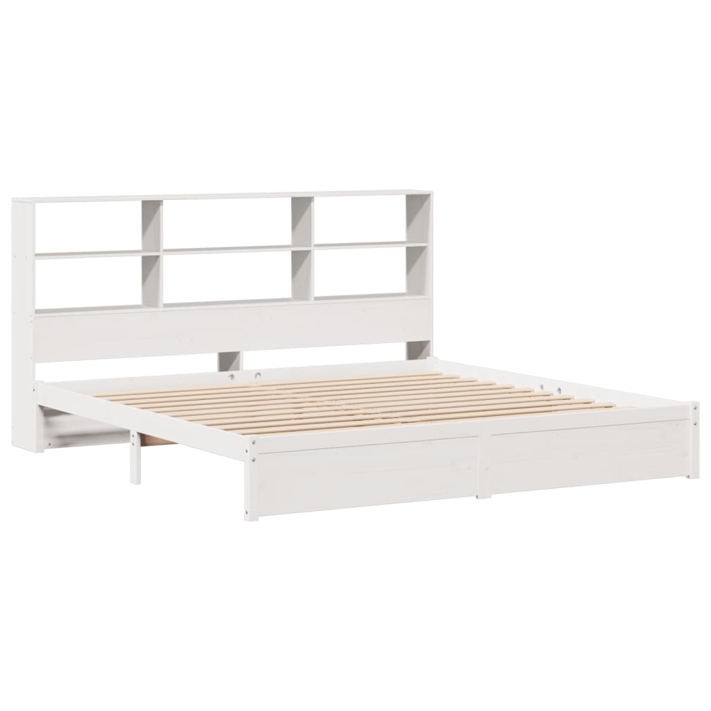 Bookcase Bed without Mattress White 180x200cm Super King Solid Wood Pine