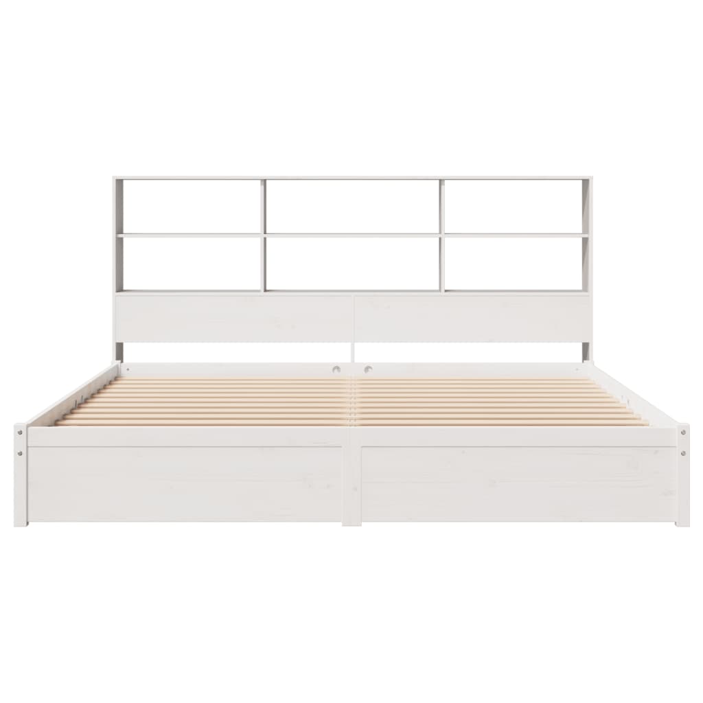 Bookcase Bed without Mattress White 180x200cm Super King Solid Wood Pine