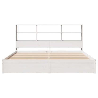 Bookcase Bed without Mattress White 180x200cm Super King Solid Wood Pine