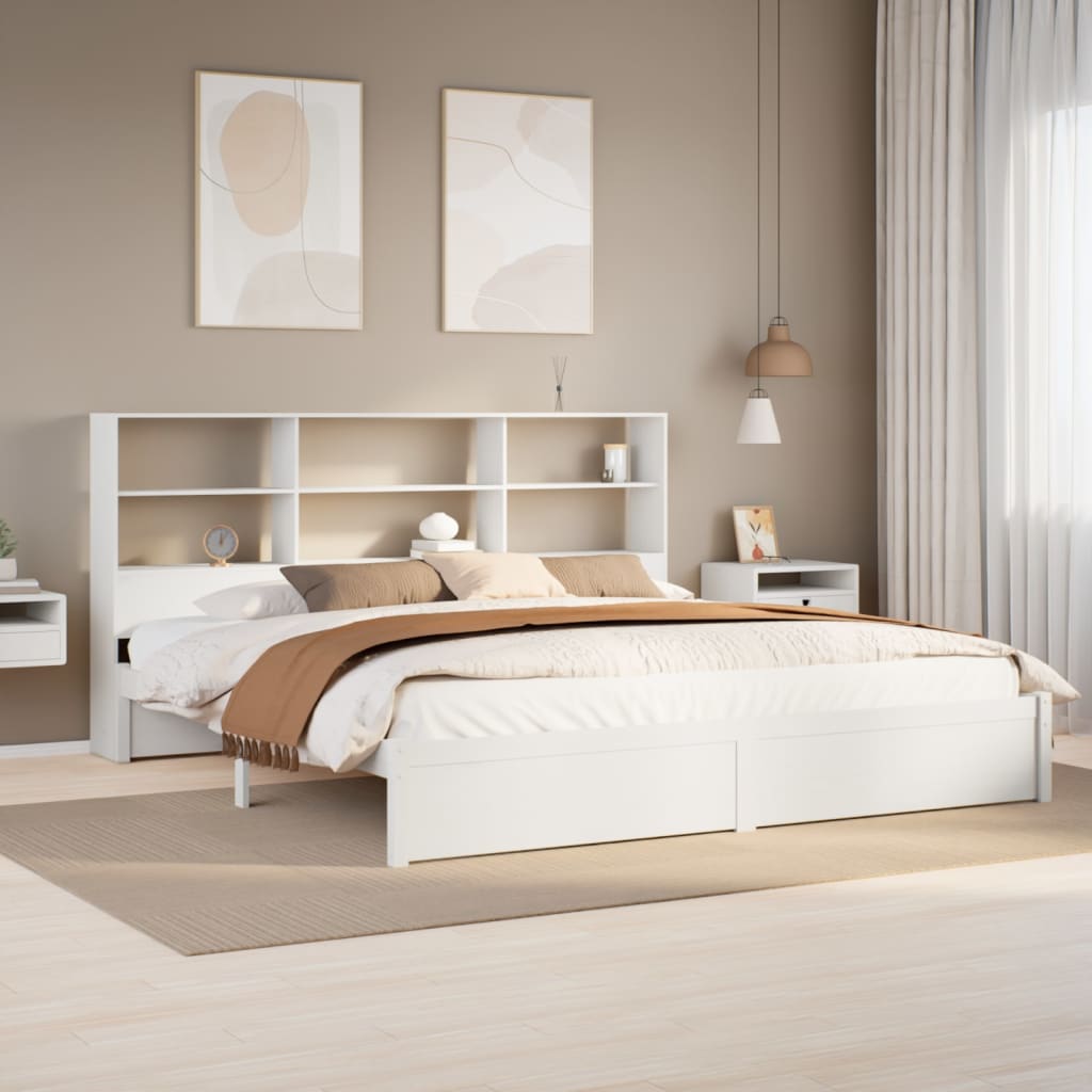 Bookcase Bed without Mattress White 200x200cm Solid Wood Pine